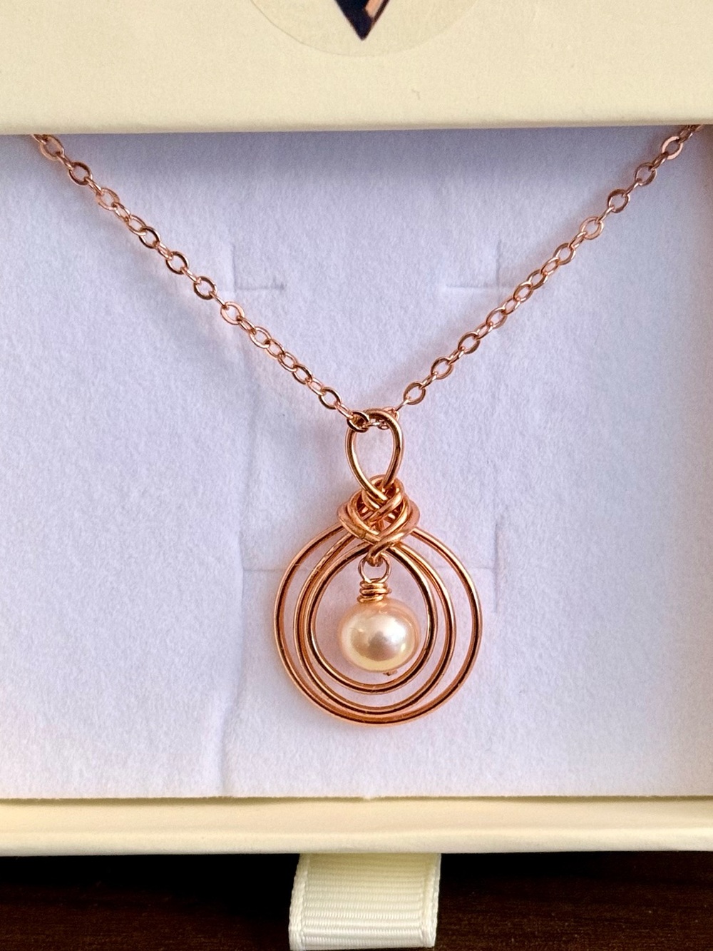 Domed Concentric Oval Hoops Pearl Drop Pendant Necklace